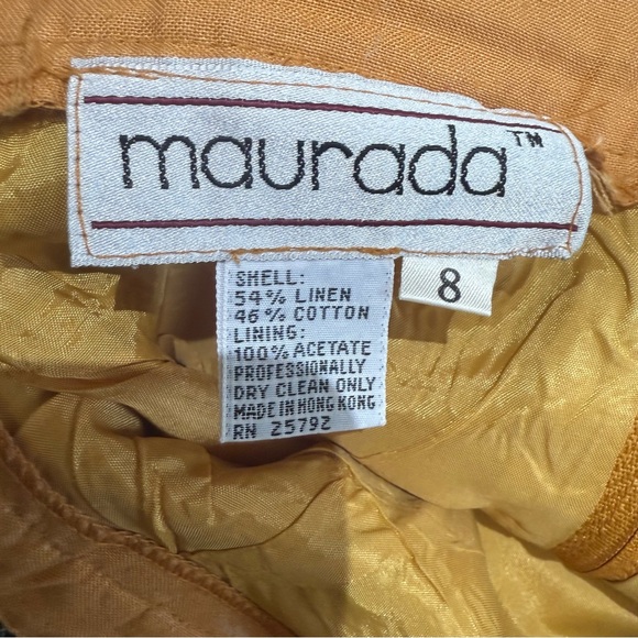 80s Maurada Linen Blend Suit Set Size 8 Embroidered Sequin Blazer Skirt Gold - Picture 9 of 9
